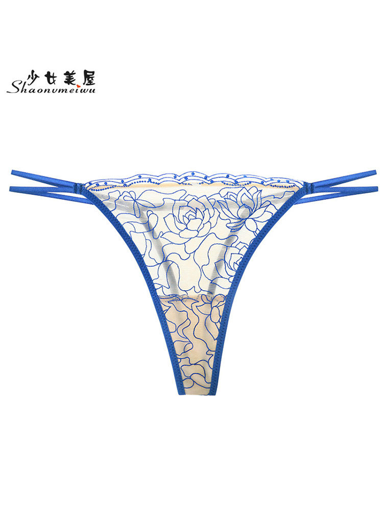 Teenage beauty house sexy European and American underwear seduction embroidered transparent low-waisted thin with thin lace T-shirt T-shirt