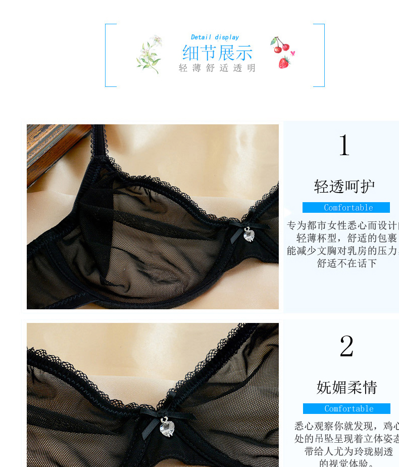 Châu âu và Hoa Kỳ new black sexy cám dỗ lưới đồ lót áo ngực đặt phụ nữ siêu mỏng đầy đủ minh bạch quan điểm áo ngực