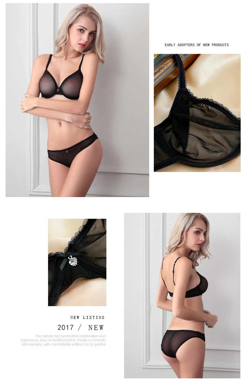 Châu âu và Hoa Kỳ new black sexy cám dỗ lưới đồ lót áo ngực đặt phụ nữ siêu mỏng đầy đủ minh bạch quan điểm áo ngực