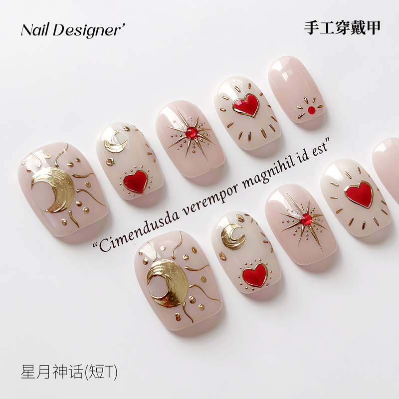 【Manmi】Handmade Short Press-On Nails, Star and Moon Mythology, Retro Beauty Girl Style, Full Cover, High-End, Brightening Effect 【Manmi】Handmade Short Press-On Nails, Star and Moon Mythology, Retro Beauty Girl Style, Full Cover, High-End, Brightening Effect
