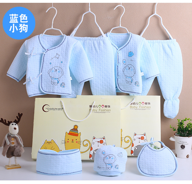 Sơ sinh hộp quà trăng tròn bảy mảnh phù hợp với mùa xuân và mùa thu quần áo trẻ em ấm 0-3 tháng đồ chơi trẻ sơ sinh