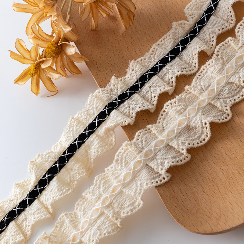 Cotton Embroidered Hollow Lace Trim Apricot Color Cuff Neckline Skirt Hem DIY Pleated Lace Garment Accessories Cotton Embroidered Hollow Lace Trim Apricot Color Cuff Neckline Skirt Hem DIY Pleated Lace Garment Accessories