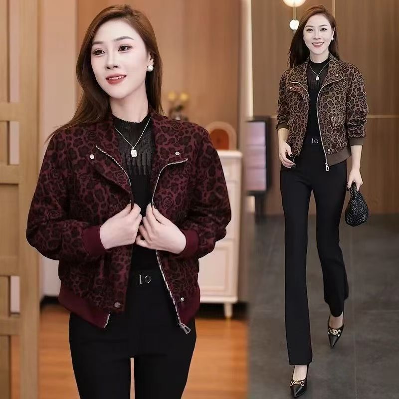 2025 Trendy Fashion Leopard Print Short Jacket for Women, New Autumn Style, Stylish, Slimming, Casual, Loose Fit, Petite Jacket Top
