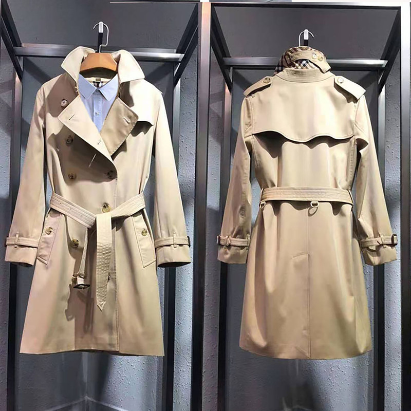 Bu's Kensington Classic Double-Breasted Mid-Length Women's Trench Coat, the Same Style Worn by the Actress Kim Ji-Soo, a Stylish and Elegant Coat