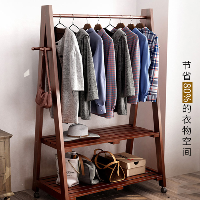 Modern simple net red strong clothes hanger coat rack home floor solid wood bedroom hanger clothes rack indoor