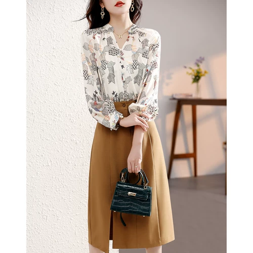 Брендовая рубашка, юбка, комплект, V-образный вырез