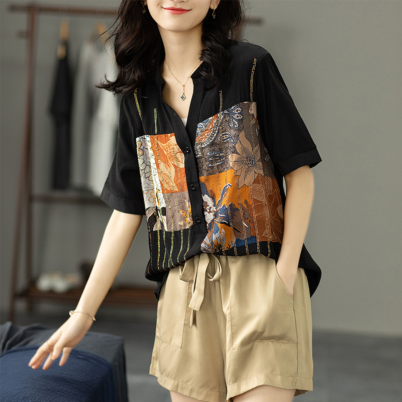 Summer fashionable retro shirt, jacket, bra top, loose fit, with short sleeve Summer fashionable retro shirt, jacket, bra top, loose fit, with short sleeve