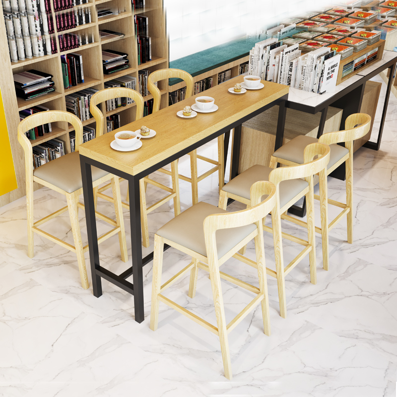 Book Bar High Bar Chair Solid Wood Cafe Bar Table Backrest Milk Tea Sweet Shop Bar Stool Front Desk Creative High Footstool