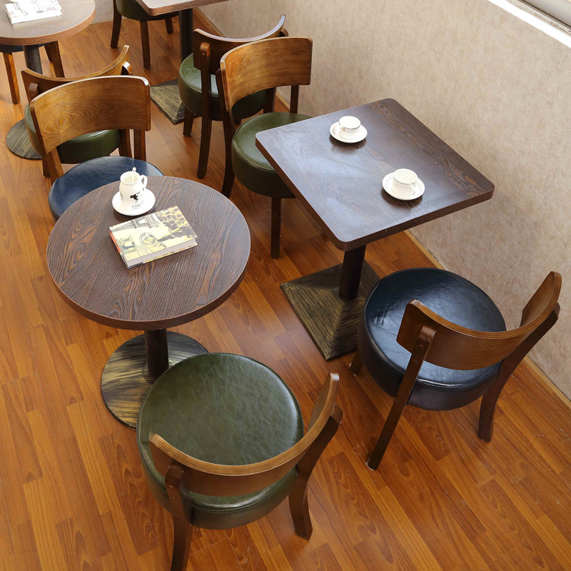 Retro Cafe Tables and Chairs, Solid Wood Bakery Cake Shop Chairs, Taverns, B&Bs, Dessert and Milk Tea Shop Dining Table and Chair Sets