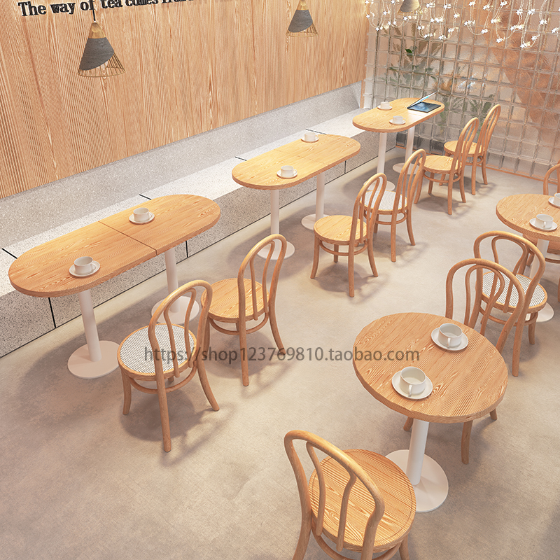Net Red Coffee Hall Table And Chairs Casual Talks Milk Tea Shop Snack Sweets Shop Day Stock Shop Clear Solid Wood Table And Chairs