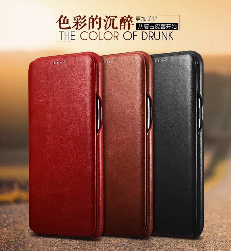 iCarer Curved Edge Vintage Series Side Open Handmade Genuine Cowhide Leather Case Cover for Samsung Galaxy S8 Plus & Galaxy S8