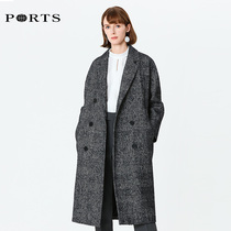 PORTS Pao Womens English Coat Long Classic Plaid Wool