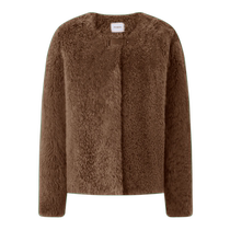 PORTS womens winter sheepskin one-piece retro high-end oak red brown loose temperament fur coat
