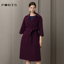 PORTS Baozi womens classic waist long wool coat double-sided Ni wool sleeves
