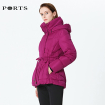 PORTS Po Pi autumn and winter women lace-up detachable hat short thick down jacket LB9U076BZP015