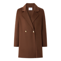 PORTS Womens 2024 Autumn New Retro Brown Double-breasted Wool Blended Long Woolen Coat