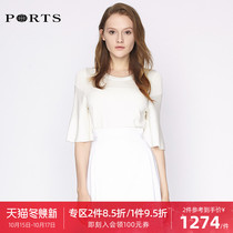 PORTS Po Pui Spring Sweater Temperament Horn Mid-Sleeve Knit Womens Round Neck Pullover LA8K723RKE004