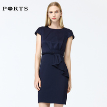 PORTS Baopose Three-acetate Spring Festival female collection waist dress Dress Pleated Short Sleeve OL Buns Hip ALN8D032KWB008