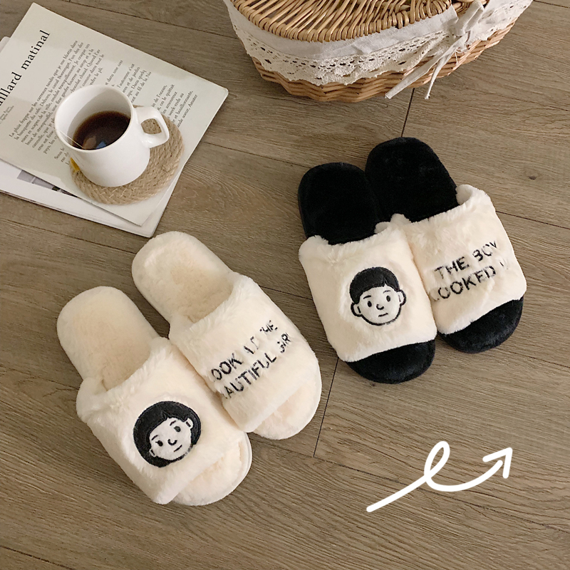 Japanese Cartoon Couple Avatar Cotton Slippers Indoor Home Non-Slip Outdoor Plush ins Style Slip-On Slippers for Men and Women