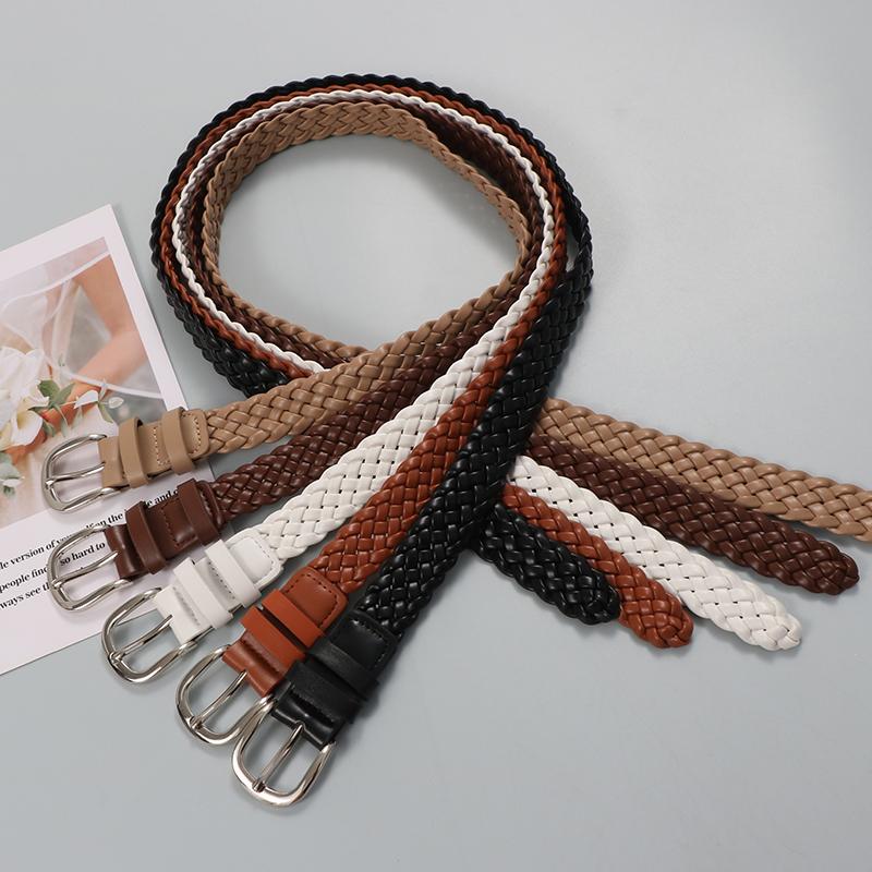 New Retro Simple Woven Pu Leather Multi-Color Belt Paired with Jeans, Coats, and Jackets for Men and Women
