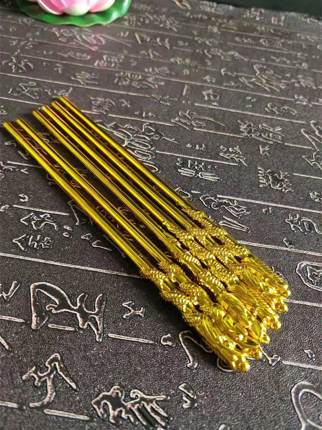 Exquisite red gold plastic faucet chopsticks for Buddha sacrifice Ancestor worship God decoration package Worship God worship Buddha 3 to 1 package