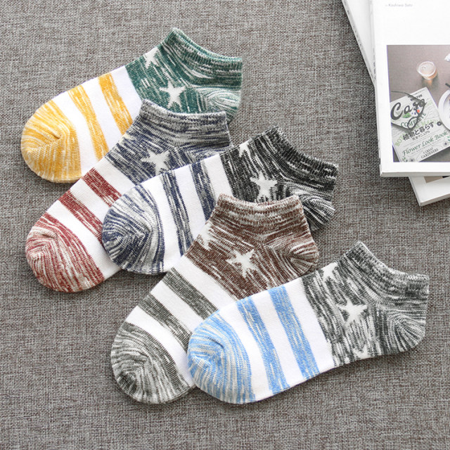 Socks Men's Socks Spring Sports Sweat-Absorbent Men's Socks Low-cut Shallow Mouth Boat Socks Four Seasons Ethnic Style Short-tube Striped Cotton Socks