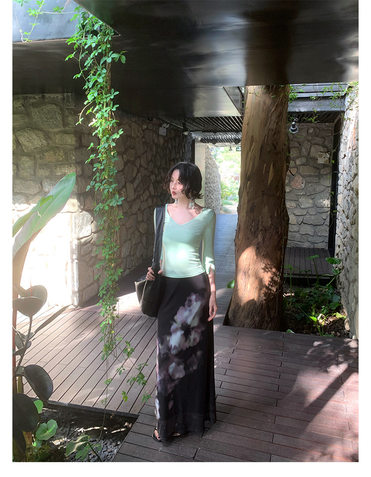 KELIFAN Jinghua Ci 320g Floral Straight-Leg Long Skirt