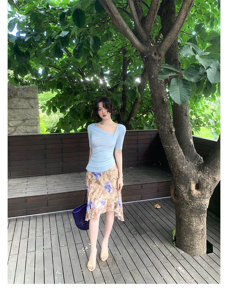 KELIFAN Asymmetric Ruched Slim Fit Top
