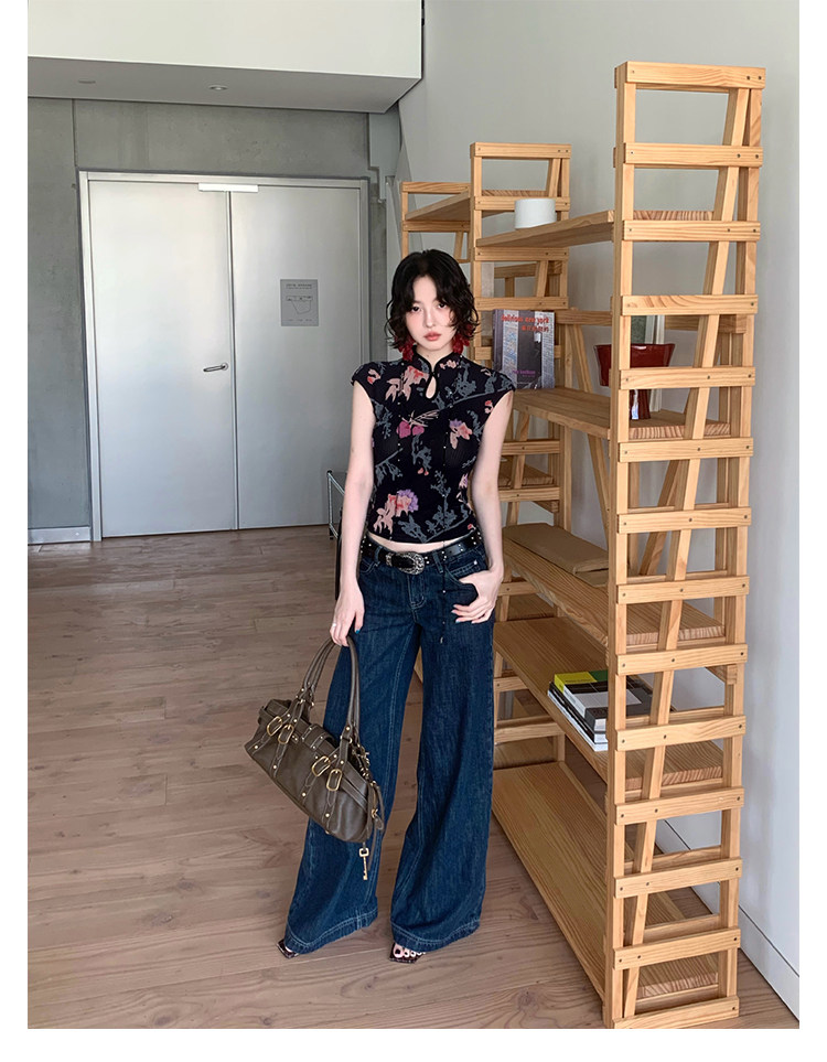 KELIFAN Floral Mesh Water-Drop Top