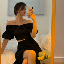 Wine afternoon 2020 Summer new French retro shoulder lamp sleeve shirt female court style chiffon short top