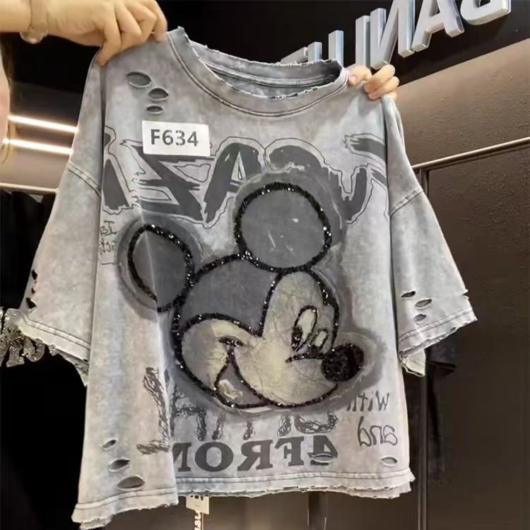 Spring and Summer New Tops American Hip-Hop Pure Cotton Loose Short-Sleeved Women's High-End Black Letter Women's T-Shirt 2025