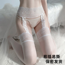 Spice Lace Harness Silk Socks Women Black Summer Flirty Sexy Passion Transparent Black Silk Screen Socks Easy To Insert Suit