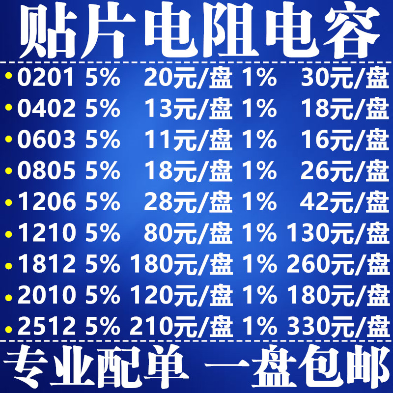 SMD resistor capacitor 0201 0402 0603 0805 1206 1210 1812 2010 2512