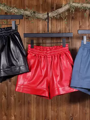 Dai Cai new high-waisted a-line wide-leg leather shorts women's elastic waist loose and thin Haining sheepskin leather pants