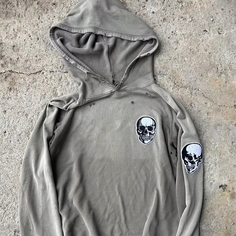 Independent Number(N)Iness04 Double Skull Hoodie Gray Skull Hooded Sweatshirt