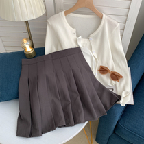 Gray pleated skirt womens spring high waist anti-gusset skirt college style
