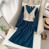 Spring New loose long dress design feel knitted vest two-piece set