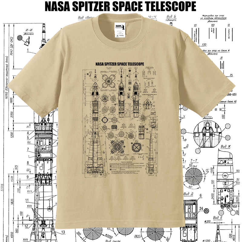 Nasa Spitzer Space Telescope Atlas Rocket Blueprint Pure Cotton Short-Sleeve T-Shirt with Dye Printing Nasa Spitzer Space Telescope Atlas Rocket Blueprint Pure Cotton Short-Sleeve T-Shirt with Dye Printing