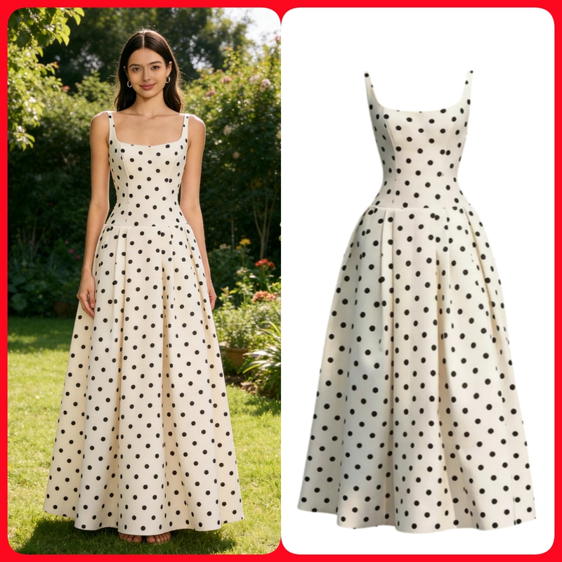 French-Style Polka-Dot Suspender Dress, A-Line Waist-Cinching Sleeveless Vest Long Dress, Light Luxury and High-End Birthday Dress