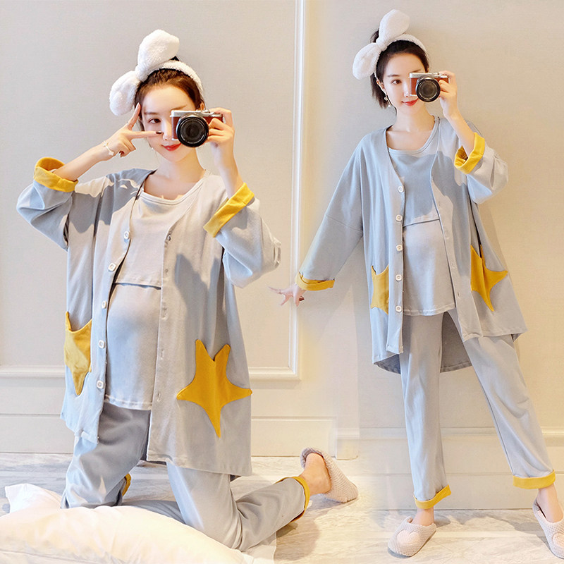 Confinement clothing spring and autumn maternity cotton breastfeeding postpartum loose pregnant women pajamas pregnancy nursing homewear suit