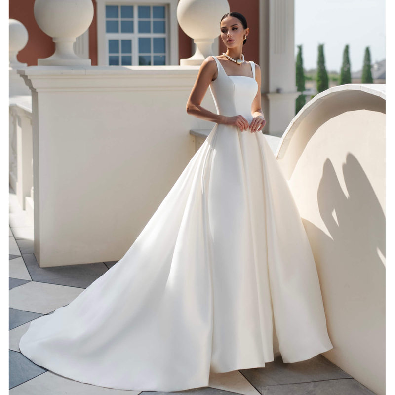 French-Style Simple and Elegant Satin Wedding Dress 2026 New Model, Slimming Strapless Bridal Gown with Long Train for Reception and Departure