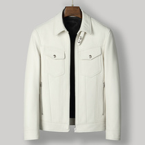 Haining mens high-end head fur coat spring and autumn new white short-tap locomotive real fur jacket