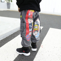 Boys overalls jeans thin spring spring and autumn baby Foreign autumn children Spring pants mens tide childrens clothing pants