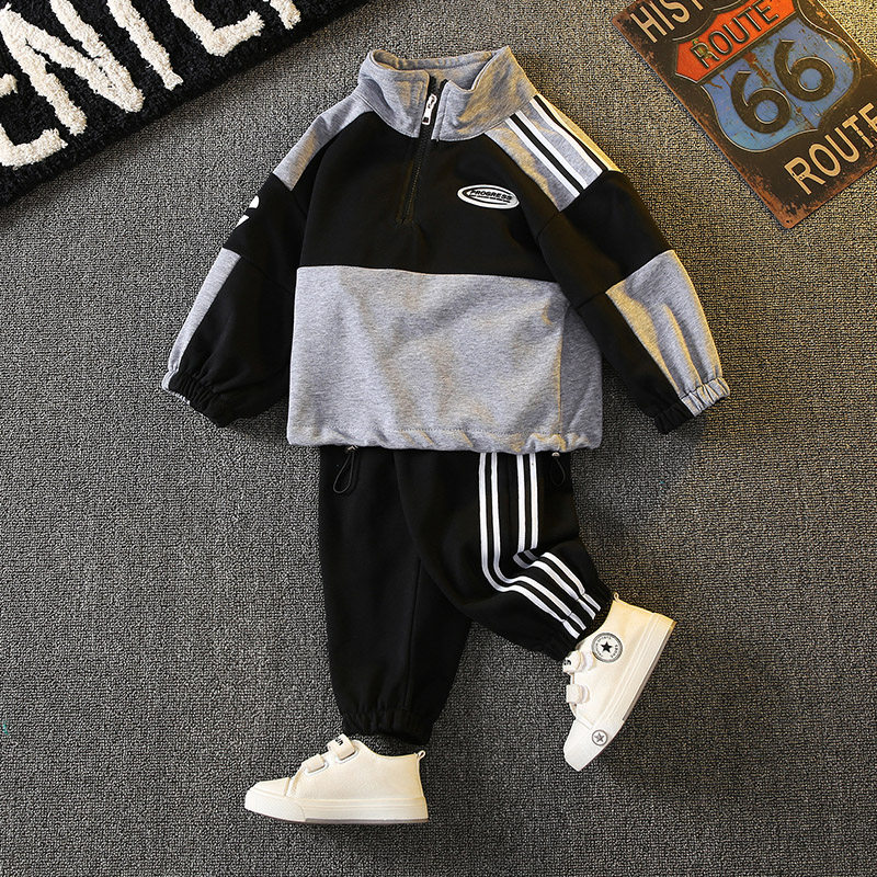 Boys sweater suit autumn 2021 new children's Western style fashionable clothes children's Korean sports two-piece suit