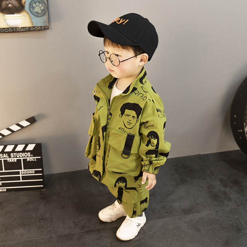 Boy Clothing Boy Autumn Clothing Suit 2022 New Handsome Qi Baby Autumn Clothes Boy Foreign Pie Children Spring Autumn Clothing Wave