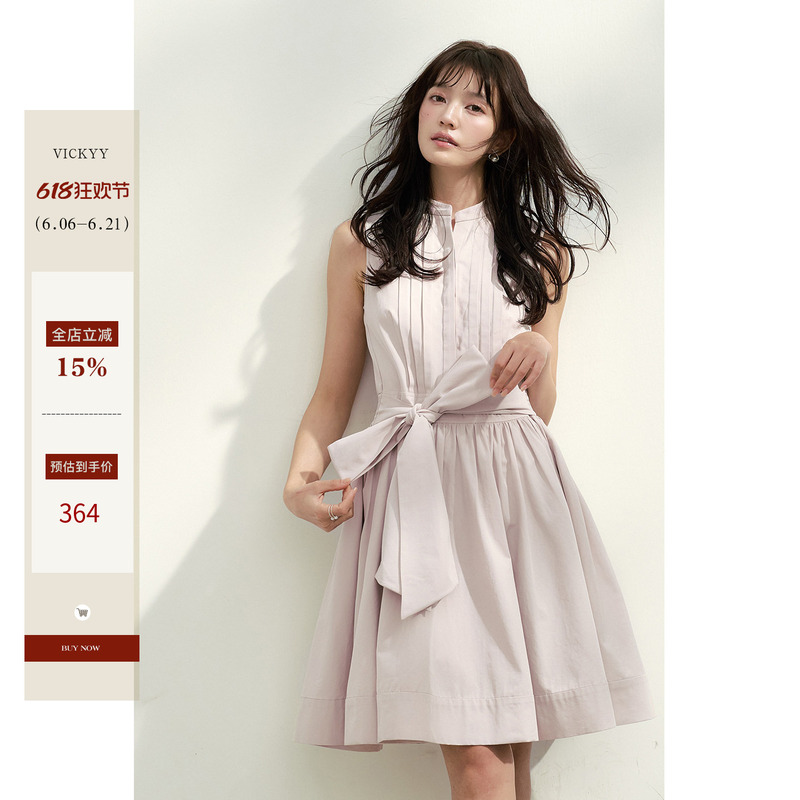 Vickyy|【Divine Beauty Dress】Lyocell Cotton Stand Collar Tank Dress for Women Spring/Summer Bow Tie Dress Vickyy|【Divine Beauty Dress】Lyocell Cotton Stand Collar Tank Dress for Women Spring/Summer Bow Tie Dress
