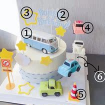 (Full set)Cartoon childrens cake decoration ornaments net red retro volkswagen alloy bus minibus