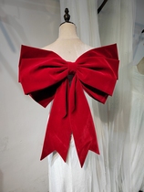 Red suede bow large bow on the back of the dress swallowtail ribbon back cover bow