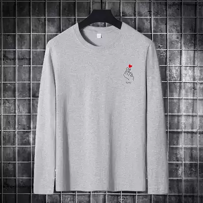Men's pajamas top single cotton long sleeve t-shirt round neck loose autumn youth home clothing upper body can be worn outside