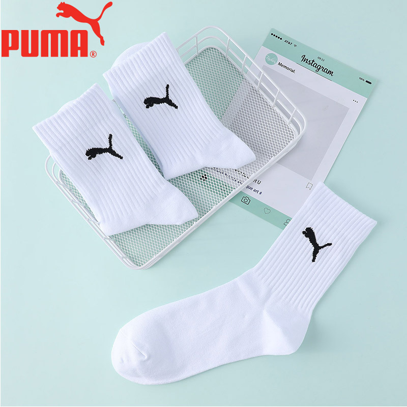 Puma Socks Men's Mid-Calf Socks Black and White Solid Color Cotton Socks Autumn and Winter New Women's Long Socks Sports Trendy Socks 3 Pairs